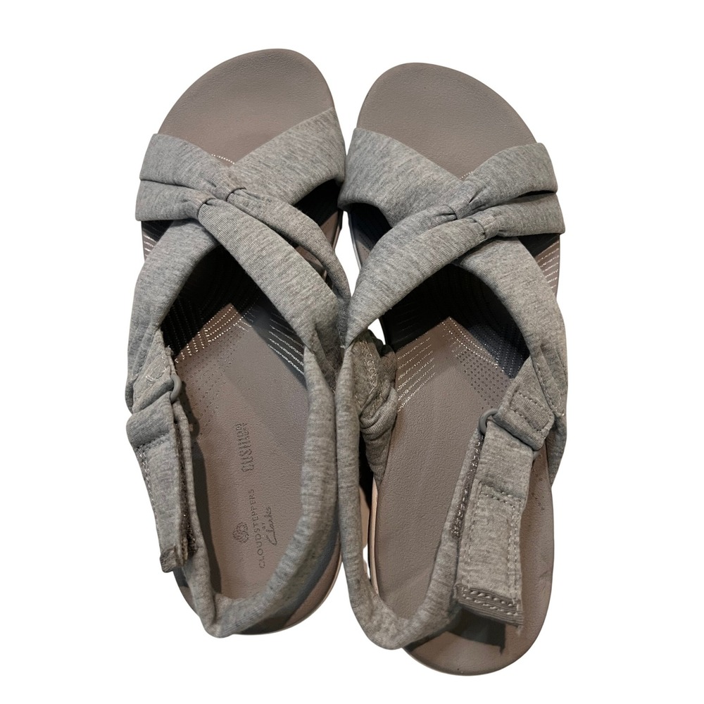 Clarks Cloudsteppers Gray‎ Criss Cross Knit Adjustable Slingback Sandals
